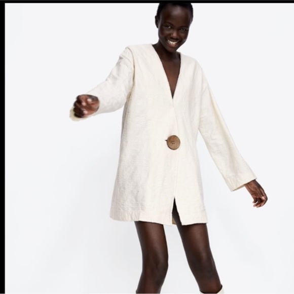 •Zara• oversized cream linen blazer jacket - Picture 1 of 8